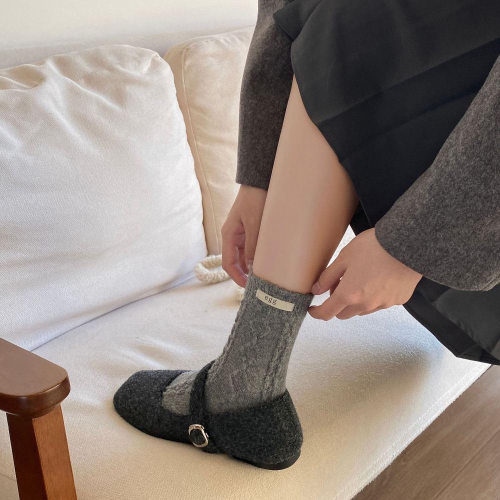 Тканевые зимние носки с этикеткой, толстые полосатые носки с переплетенными краями, теплые женские носки
