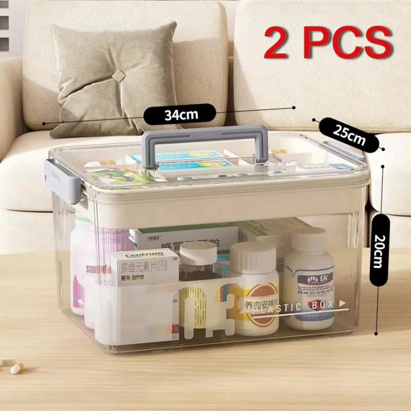 Многослойный прозрачный домашний медицинский ящик - Большой вместимости контейнер для хранения лекарств, необходимый для оказания первой помощи и организации лекарств
