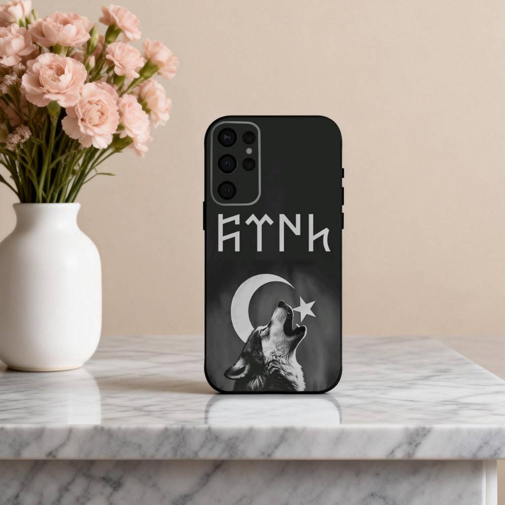 Чехол для телефона T-Turk W-Wolf с флагом Турции для Samsung S25,24,23,22,30,21,10,9,Ultra,Plus,Lite,FE,4,5 G Мягкий черный чехол