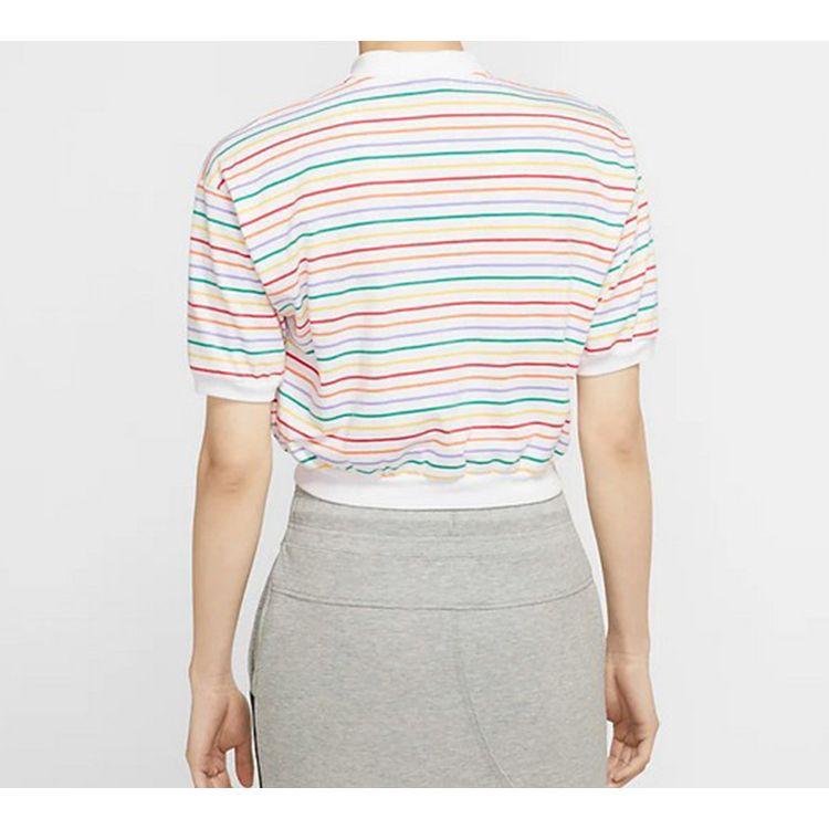 Nike Sportswear Striped Color Block Polo Shirt Women Tops White CJ2517-100