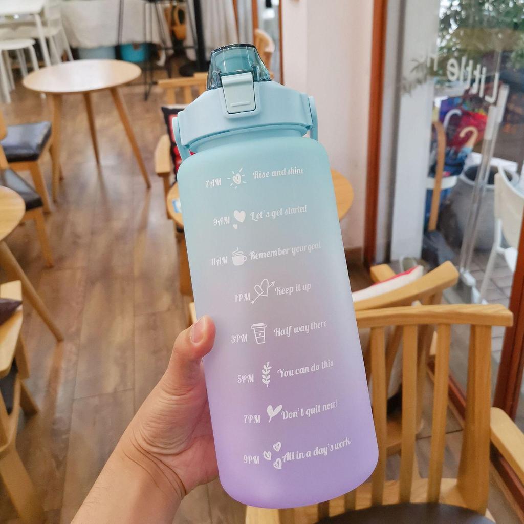 Gradient Color Large Capacity Sports Water Bottle with Straw and Bounce Cover