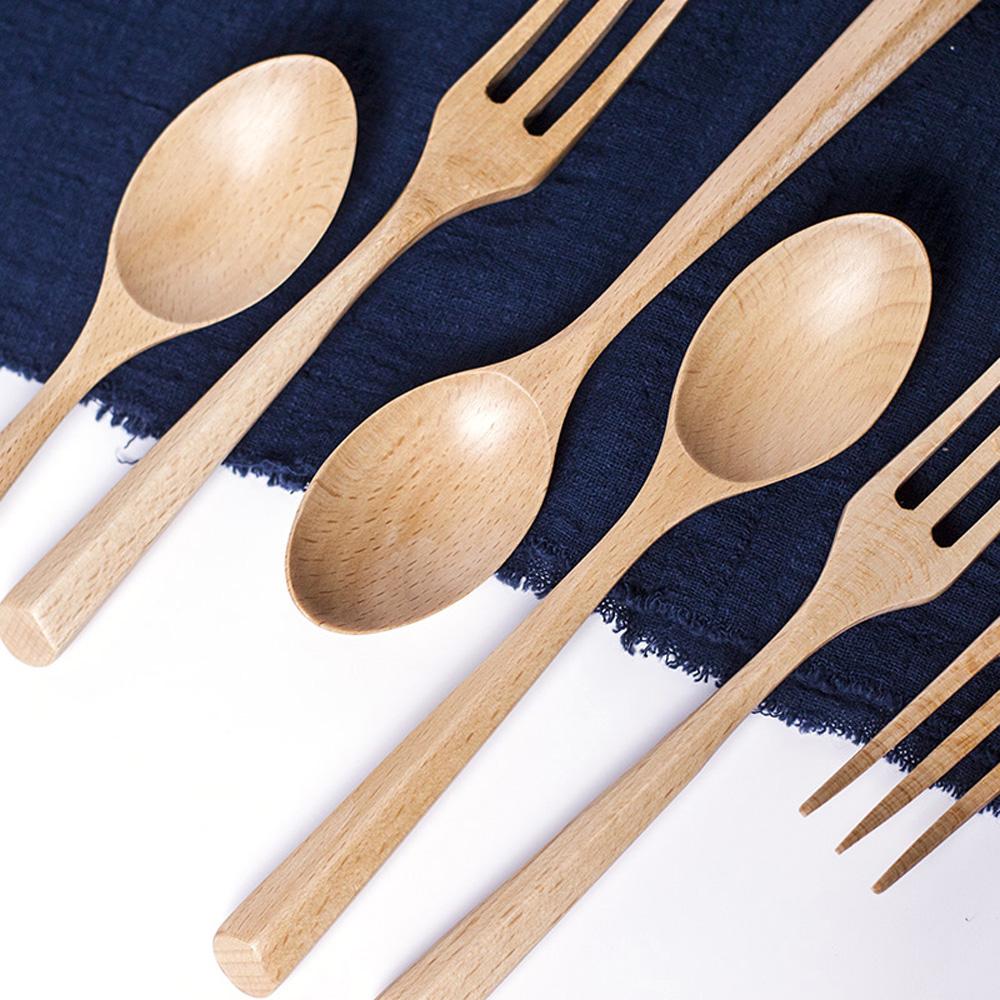 Портативный Экологичный Кухонный Десертный Вилка для Салата Мороженого Деревянная Ложка Посуда