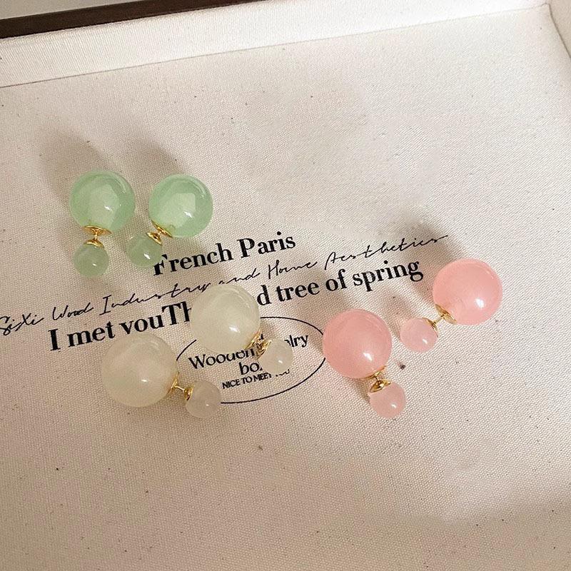 Двусторонние круглые серьги-шарики для женщин, легкие, роскошные, милые, универсальные, свежие, цветные, уникальные ювелирные аксессуары