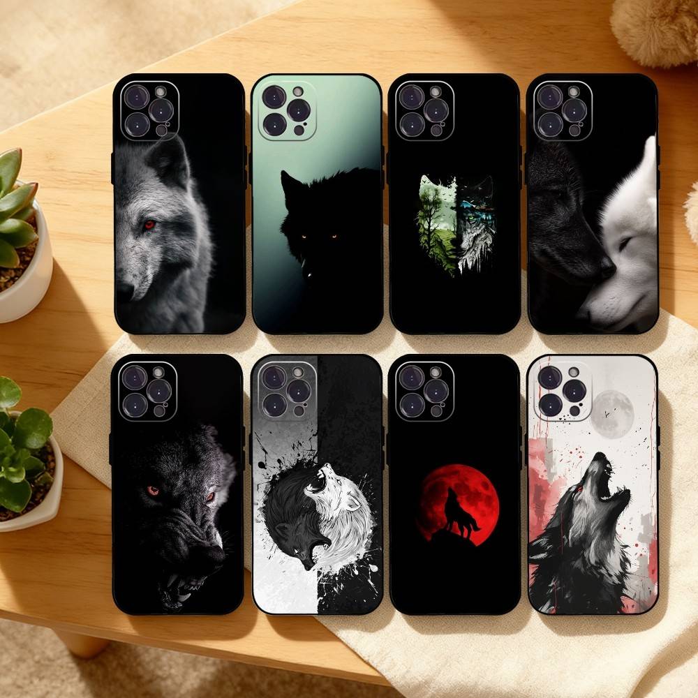 1 шт. Чехол для телефона с волком для iPhone 17, 16, 15, 14, 13, 12 Plus, Pro Max, XS, 5G, мягкий силиконовый, черный