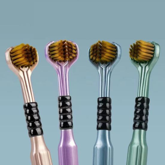 2 шт. трехсторонняя зубная щетка с мягкой щетиной и эргономичной ручкой для взрослых, портативная зубная щетка для путешествий