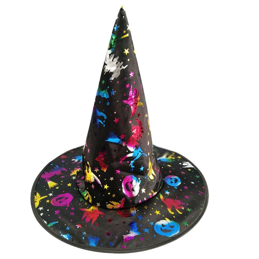 Colorful Halloween Witch Hat Cosplay Costume Props Skull Pattern Children Wizard Cap Party Props Halloween Cosplay Accessories