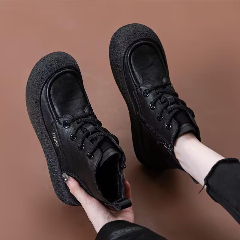 Ботинки на толстой подошве, Женская обувь, Флисовые ботинки, Новые ботильоны на платформе, Ретро ботинки