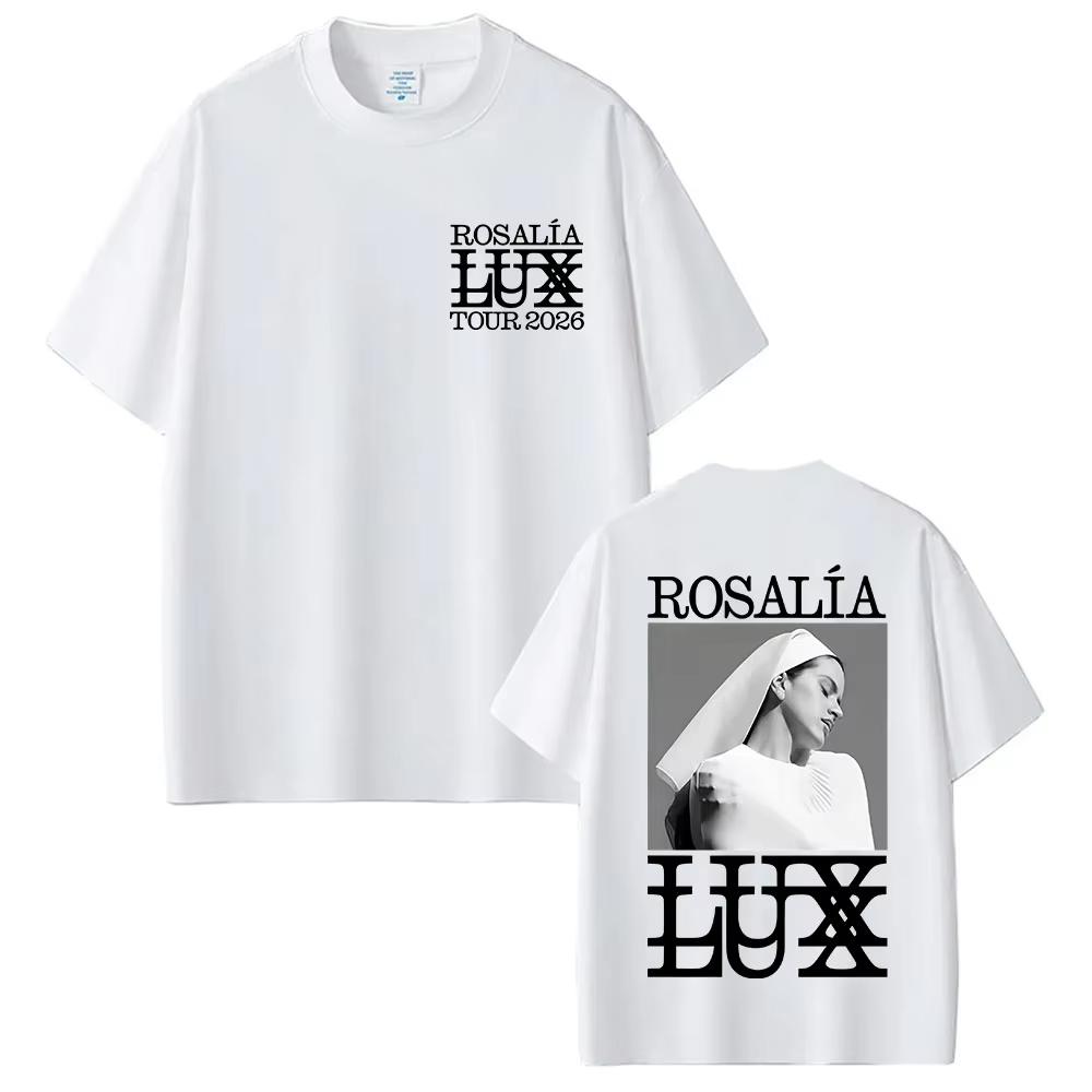 ROSALIA LUX тур Футболка 2026 ROSAIA Такая же, как на официальном сайте Высококачественная футболка Оверсайз Хлопок Харадзюку Круглый вырез ФУТБОЛКИ