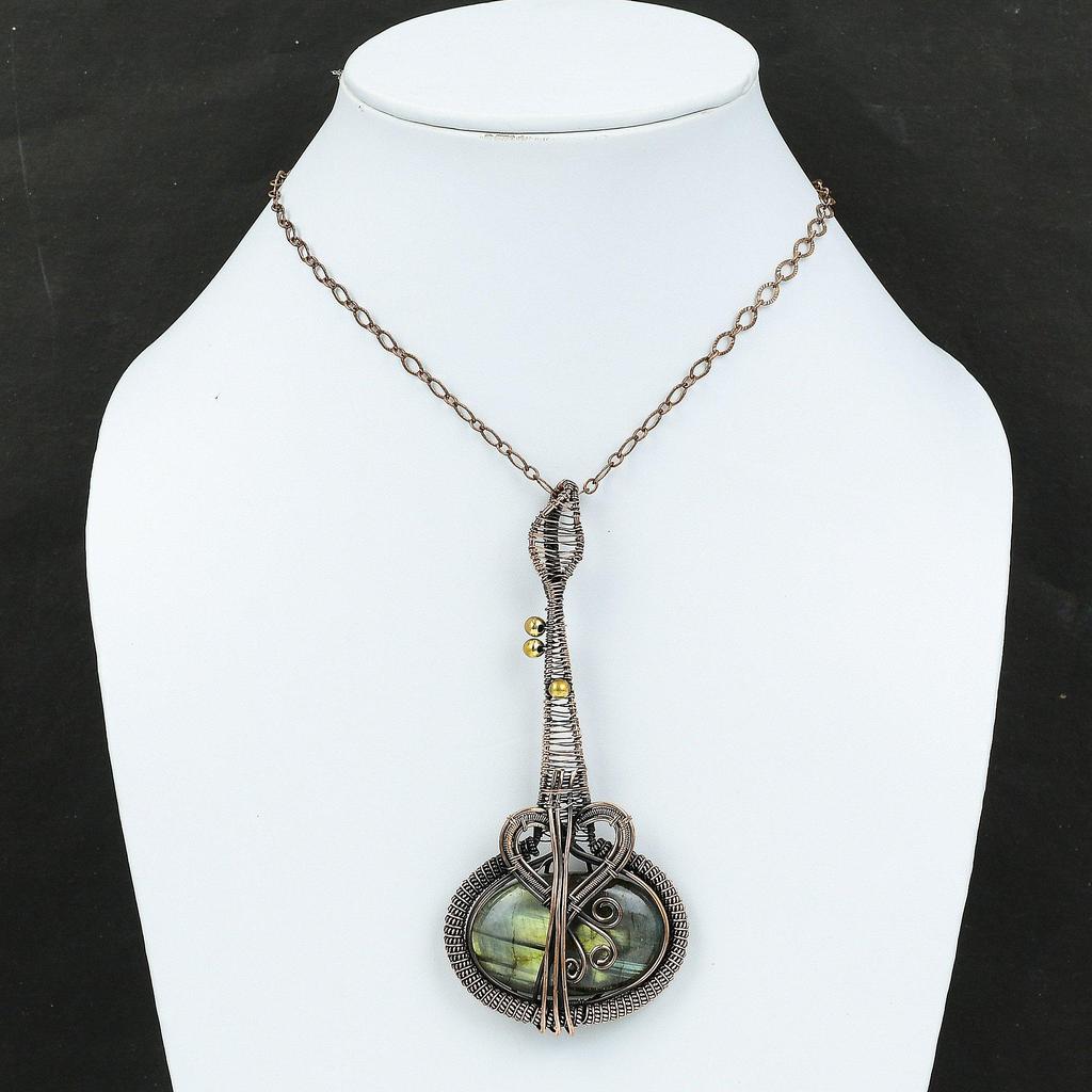 Labradorite Copper Wire Wrapped Pendant Gemstone Pendant Copper Jewelry Handmade Labradorite Jewelry Gift For Her Guitar Pendant For Mother