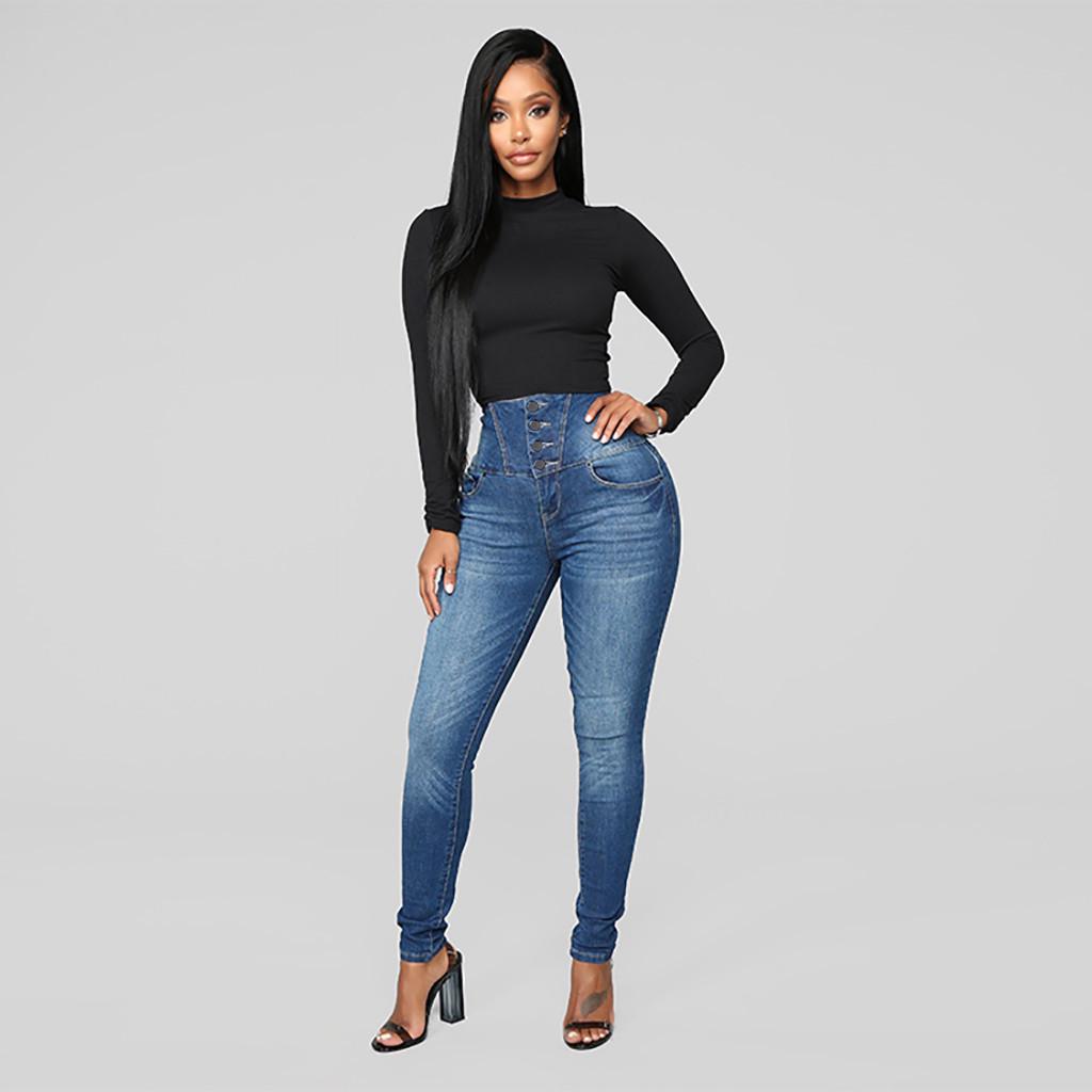 Women  Elastic ButtoPlus Loose Hole Denim Casual Small Feet Cropped Jeans