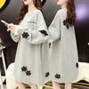 Plus Size Women's Loose Mid Fake Two-Piece Hoodie Korean Style Autumn Casual Sweatshirt Crew Neck Long Sleeve Tops