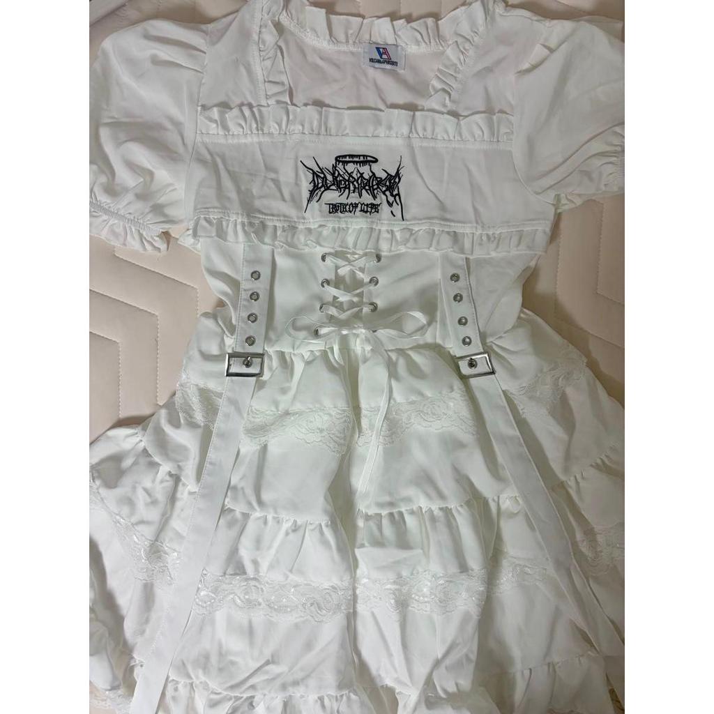 Used Volcan & Aphrodite Subculture Embroidery Lace UP Belt Dress White White