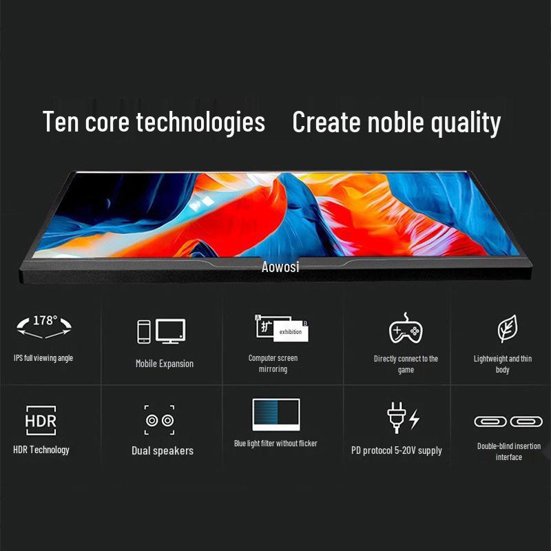 14" Киберспортивный игровой монитор, 1200P, Металлический корпус, Питание по одной линии, Расширенный дисплей для PS5