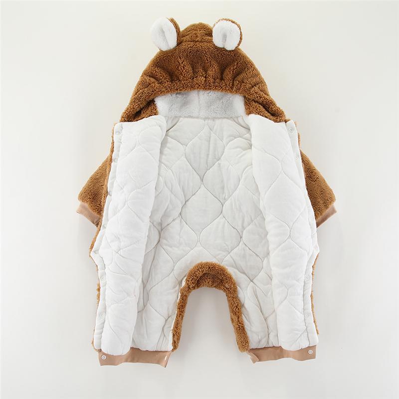 Зимний детский ромпер с ушками, утолщенный хлопковый боди для новорожденных, одежда для девочки с капюшоном, мультяшный комбинезон для мальчиков 0-24 месяца