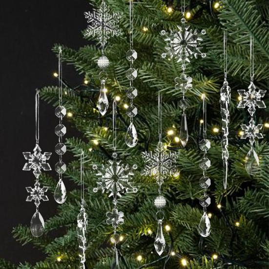 18 Pcs Crystal Christmas Ornaments for Tree Clear Acrylic Snowflake Icicle Hanging Ornaments with Drop Pendants Winter Wonderland