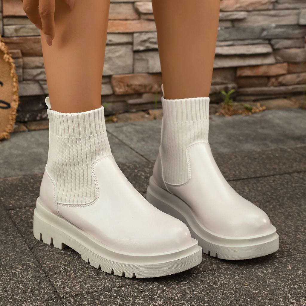 Fashion Women Boots 2025 Autumn Winter Fashion Women Chelsea Boots Female Outdoor Leather Ankle Boots Knitted Sexy Platform Shoes Ladies