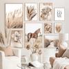 Dried Grass Wall Art Canvas Painting Wall Poster and Print Flower Reed Wheat Dandelion Horse Wall Pictures for Living Room Decor