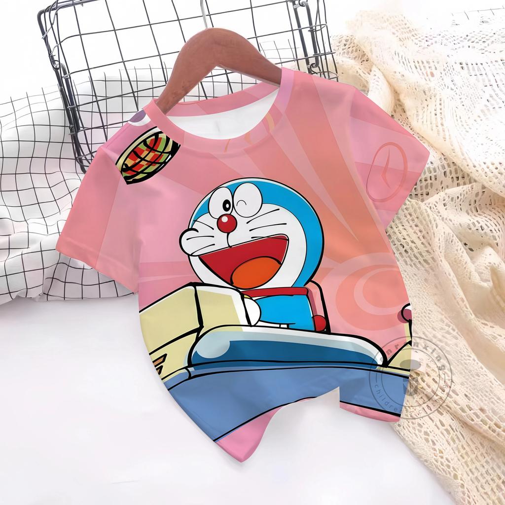 Fashions Girl T-Shirt 3D Print Cute Doraemon T Shirts Casual Crew Neck Boys' And Girls' Clothing T-Shirts For Children