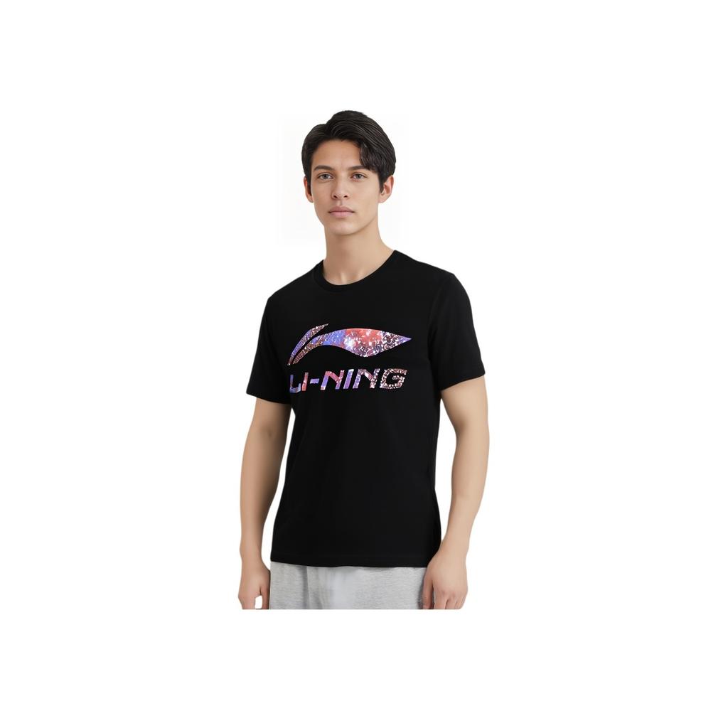 Li-Ning Футболка унисекс с круглым вырезом и логотипом Starry Sky Letter, черная, AHSS971-1