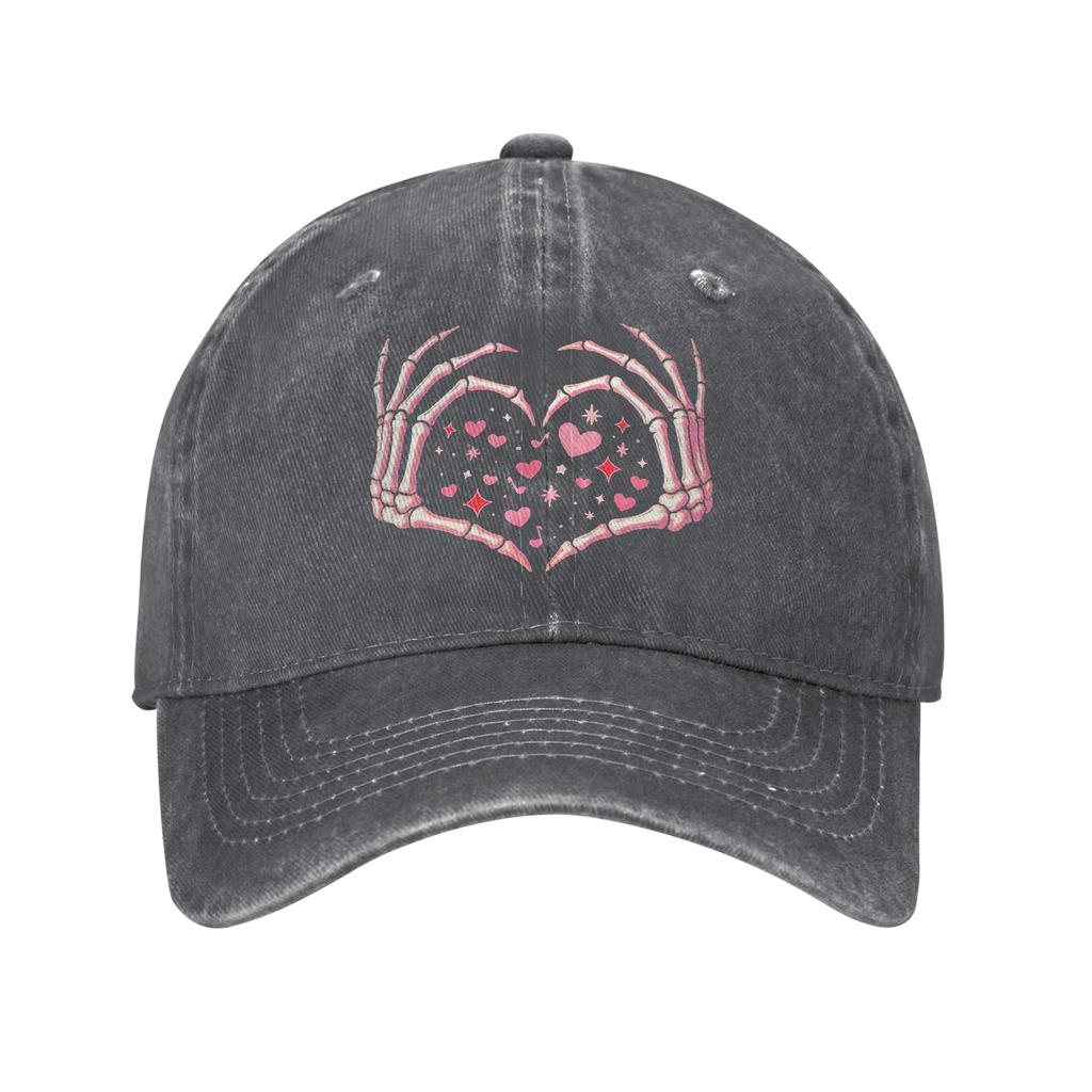 Valentines Day Skeleton Hand Heart Casual Baseball Cap For UnisexTeens Summer Running Hippie Trucker Hat Snapback Cap