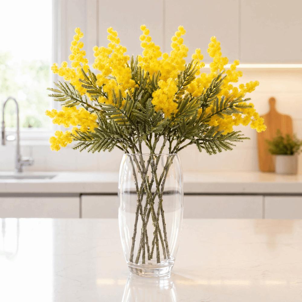 6pcs 13.78in Artificial Mimosa Branches Indoor Tabletop Floral Decor Dining Table Floral Display