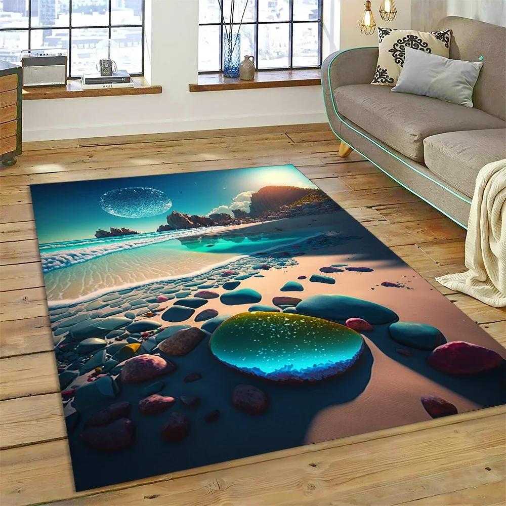 2025 New Style Colorful Pebble Rainbow Road Beach Stone Nature Carpet Rug for Living Room Bedroom Home Sofa,Non-slip Floor Mat