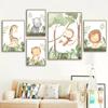 Green Plant Cartoon Animal Lion elephantNursery Wall Art Canvas Painting Posters And Prints Wall Pictures Baby Kids Room Décor No Frame