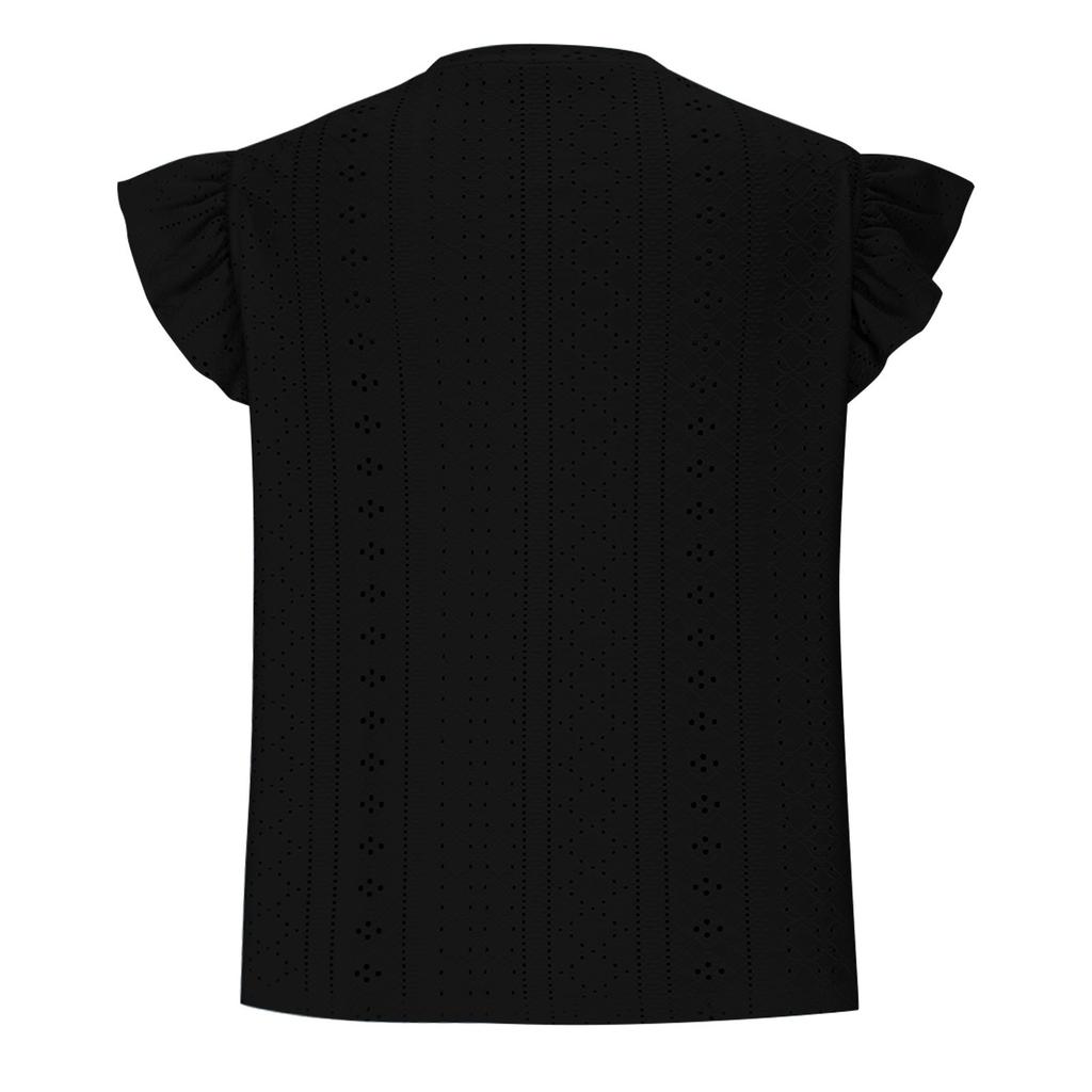 Женская летняя рубашка свободного кроя с коротким рукавом и круглым вырезом для отдыха на лето с люверсами и повседневными вещами