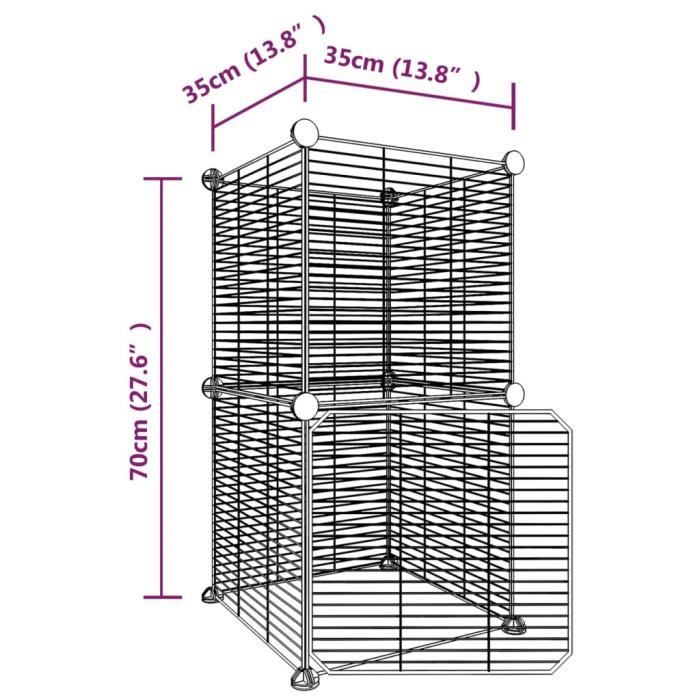 3114035 vidaXL Pet Cage with 8 Panels and Door Black 35x35 Cm