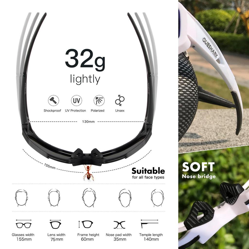 Queshark Велосипедные очки Поляризованные спортивные солнцезащитные очки MTB Велосипедные очки Мужчины Женщины Велосипедные очки 3 линзы