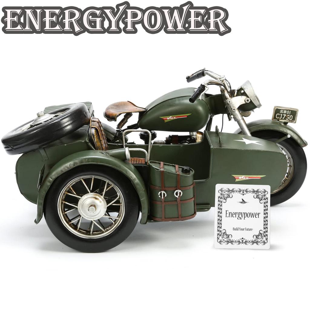 EnergyPower Changjiang 750 Vintage Bike 36cm Large Size Steel Model Deluxe Edition Handmade Finished Product Scale Retro Motorcycle Sidecar Military