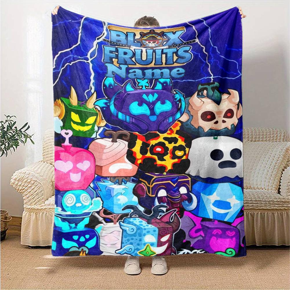 Custom Name Blox Fruits Theme Printed Blanket - Perfect for Couch, Bed, Travel & Outdoor Use | Machine Washable, Cozy & Durable.
