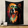 Cool Dog with Sunglasses and Sunset Palm Patterned Tapestry Decorative Wall Hanging, Home Bedroom Living Room Decor