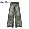 RogueWave Y2K Punk Hip Hop Jeans Men Women Streetwear Coast Work Clothes Ripped Style Loose Washed Clothing Floor Mopping Pants