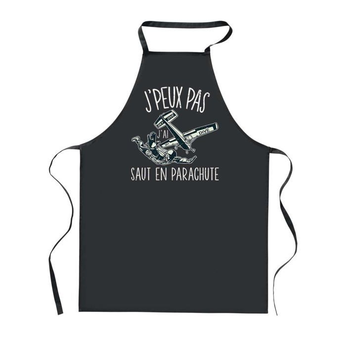 Tablier de cuisine - PLANETEE - J'peux Pas Saut en Parachute - Noir - 90x60 cm - Impression Bretonne