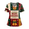 Women's Christmas Print V-Neck Double Pocket Short Sleeves Hem Slit Uniform And Caregiver Top