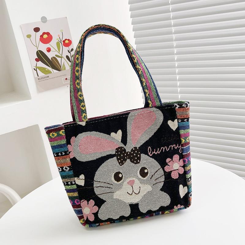 Cartoon Embroidered Canvas Handbag Women's Bag Casual Handbag Office Worker Small Satchel