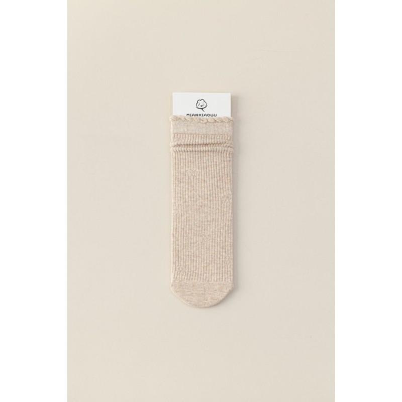 Простые носки из чистого хлопка без косточек с кружевом из черного гриба, прямые до середины икры, для осени и зимы, не сдавливающие, свободные послеродовые носки, махровые длинные носки