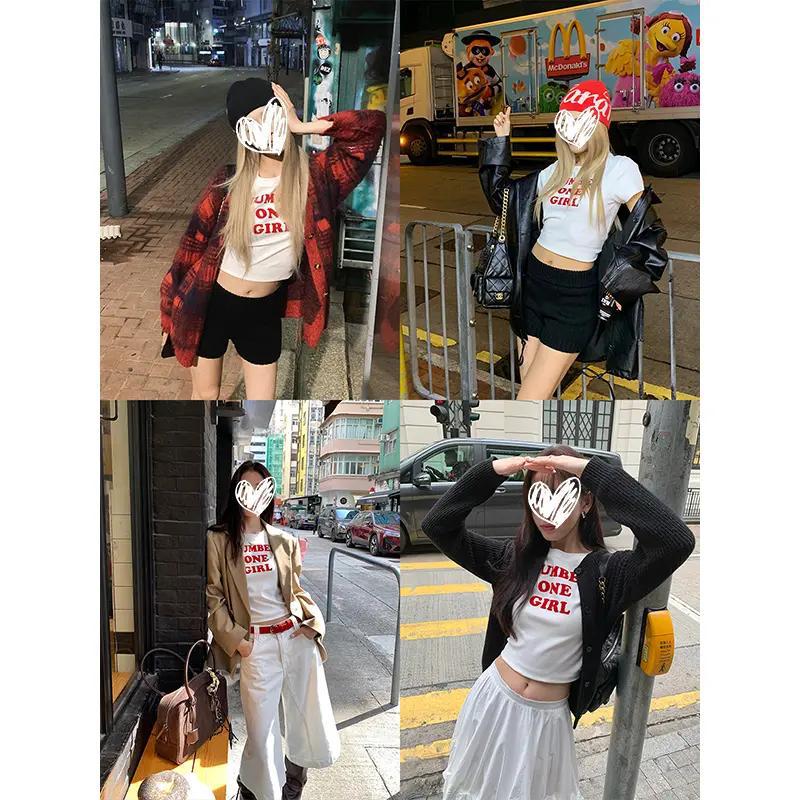 White Shoulder Short Sleeve Printed Crew Neck T-Shirt Women's Summer Casual Versatile Slim Skinny Sexy Spice Top Women