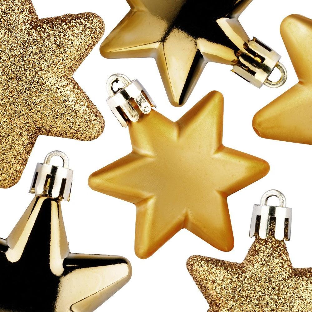Shatterproof Christmas tree baubles, golden stars, 6/5 cm, 16 pcs.