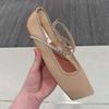 French Fairy Wind Square Head Mesh Shallow Mouth Rhinestone Buckle Ballet Shoes Women's Casual Flat Single Shoes Sandals