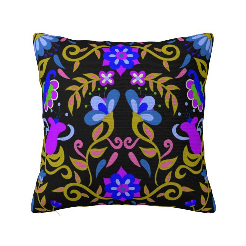 Mexican Otomi Floral Composition Art Modern Throw Pillow Cover Living Room Decoration Folk Flowers Pattern Chair Cushion