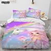 Unicorn Cute Cartoon Comforter Bedding Set,Duvet Cover Bed Set Quilt Cover Pillowcase,Queen Bedding Set For Child Boy Girl Gift