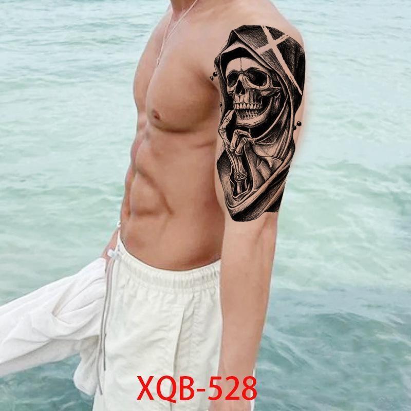 1 PC 210*114MM Cat Geometry Black Temporary Tattoos For Men Women Black Forest Skull Tiger Wolf Tattoo Sticker Evil Devil Arm Tattoo