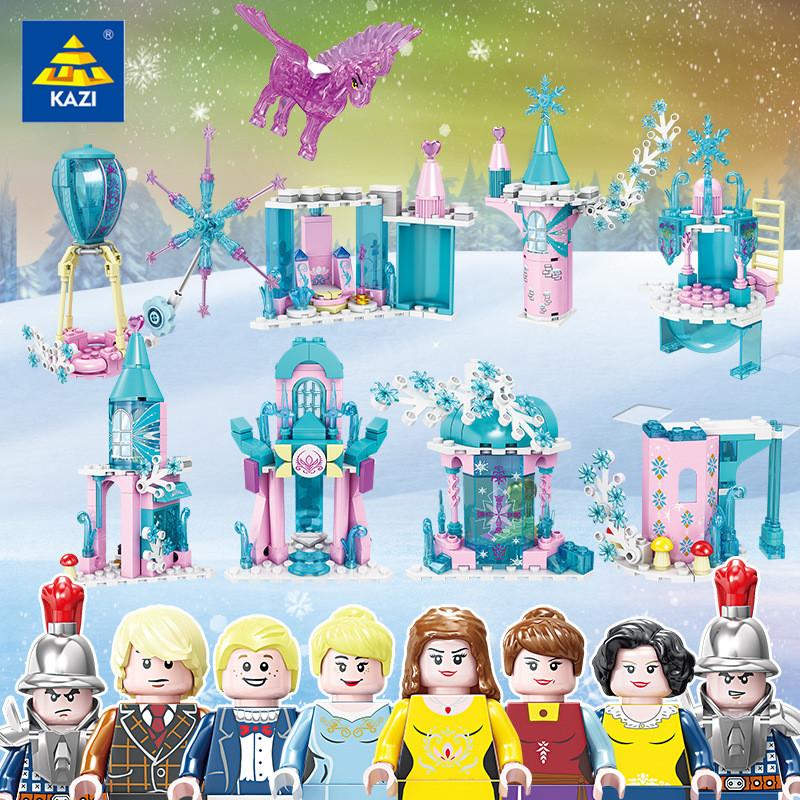 Строительные блоки KAZI для девочек, снежный замок, принцесса, строительные блоки из мелких частиц, детские игрушки, подарочный набор 8-в-1