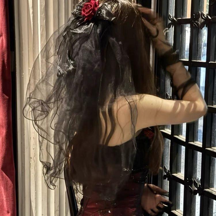 Готическая фата невесты-беглянки - Хэллоуинский головной убор темной принцессы с бантом - Викторианский жуткий аксессуар