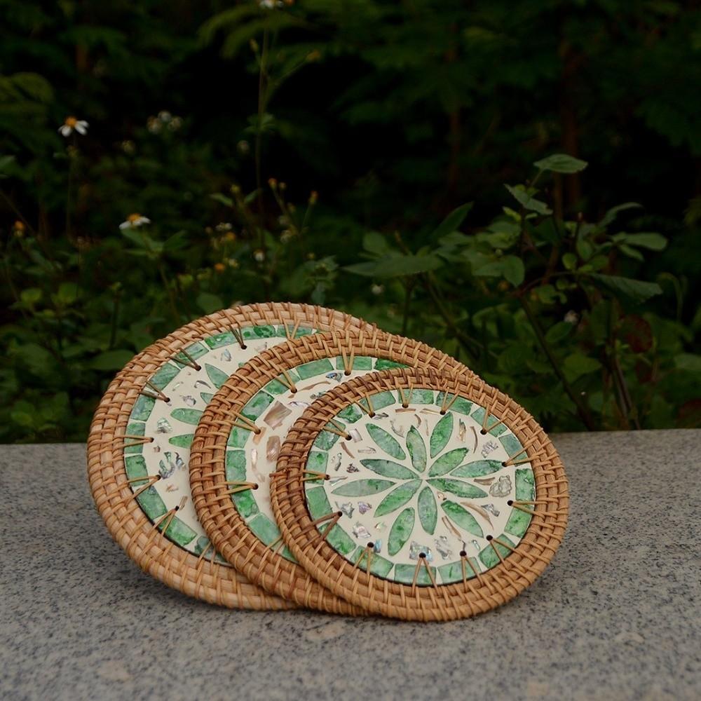 Round Teapot Mats Woven Texture Heat Insulation Pad Tea Ceremony Shell Mats Restaurant