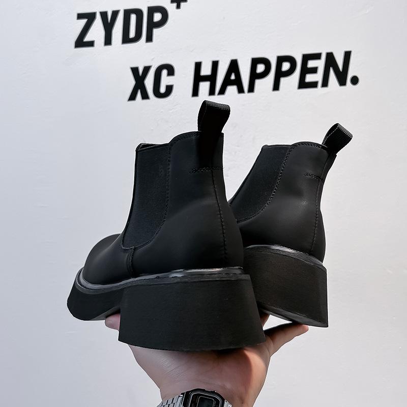 2024 new men's Martin boots round head middle help Korean version British thick-soled slope heel Chelsea Martin boots 3166-A