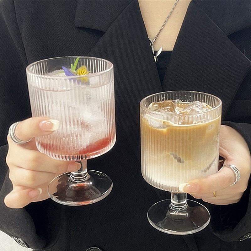 Творческий Полосатый Стеклянный Шар Высокие Ножки Стеклянные Бокалы Бокал Винтажный Питьевой Стакан Винтажный Кофе Сок Шампанское Коктейли Стакан