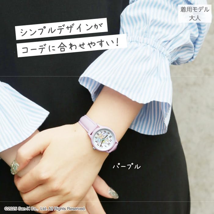 Часы J-AXIS Sumikko Gurashi Ebi-ten Tail, Официальная серия с персонажами, Модель CX2C0007, Фиолетовый пластиковый корпус